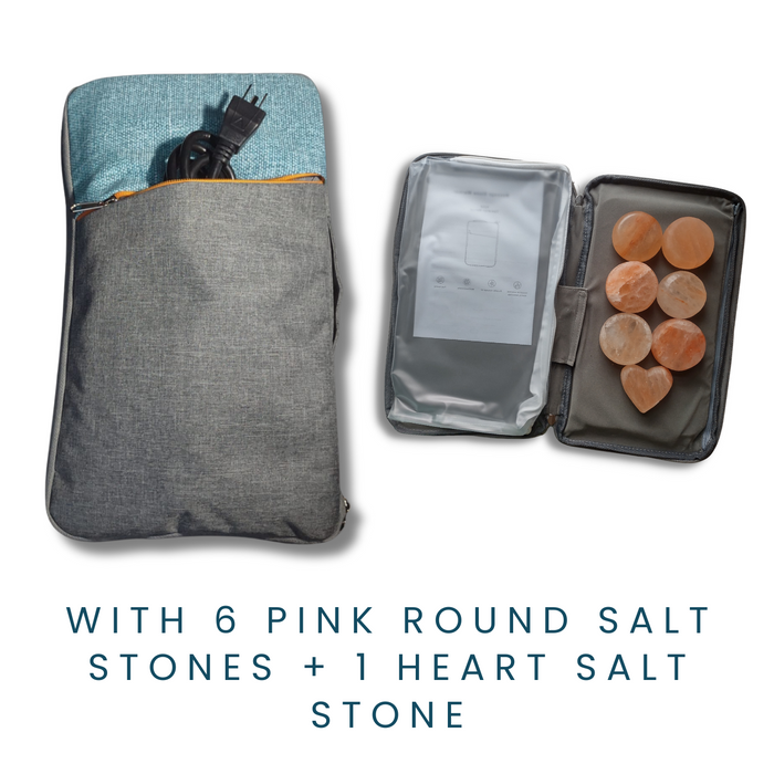 Himalayan Massage Stones and Warming Travel Bag - with 6 round stones + 1 med heart stone