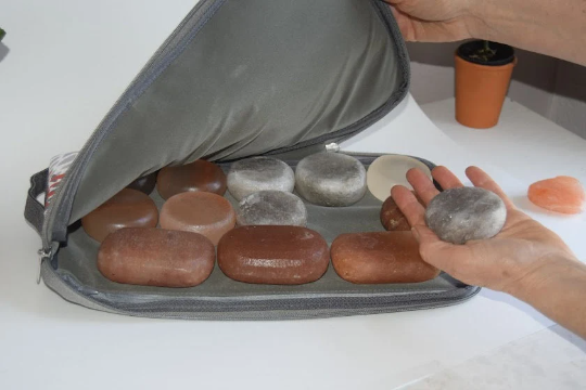 Himalayan Massage Stones and Warming Travel Bag - with 12 Large Stones