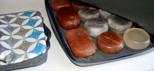 Himalayan Massage Stones and Warming Travel Bag - with 12 Large Stones