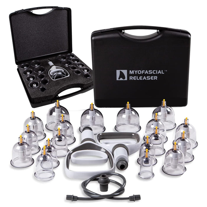Myofascial Releaser Professional Cupping Therapy Set - 18 Multi-Sized Vacuum Cups with Two Hand Pumps