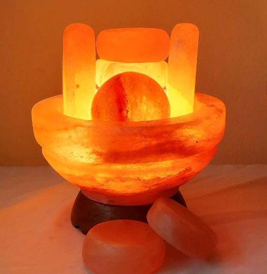 Pink Himalayan Salt Warming Bowl with 6 Professional Pink Salt Stones + Aromadisc
