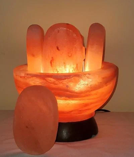 Pink Himalayan Salt Warming Bowl with 6 Professional Pink Salt Stones + Aromadisc