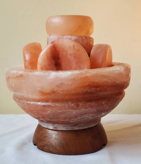 Pink Himalayan Salt Warming Bowl with 6 Professional Pink Salt Stones + Aromadisc