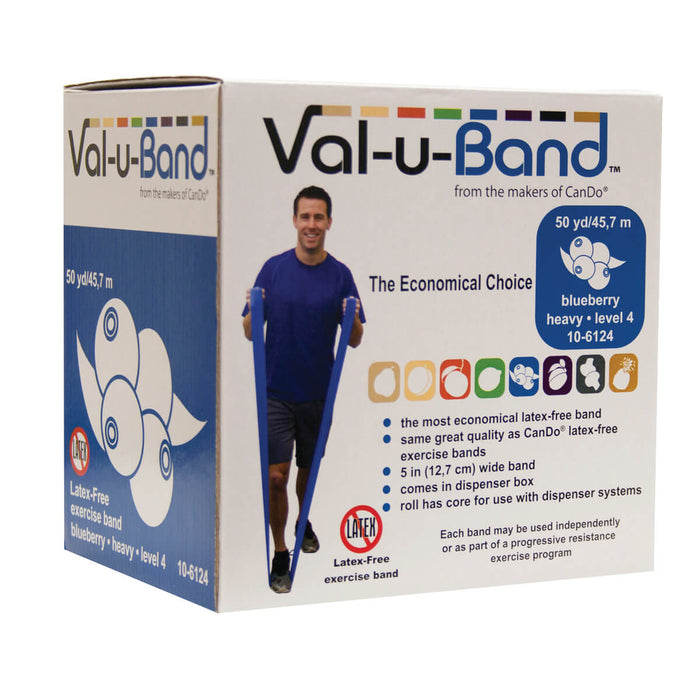 Val U Band Latex Free Exercise Bands - 5 Foot Strips, 50 & 100 Yard Rolls - CanDo