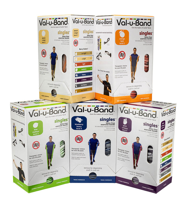 Val U Band Latex Free Exercise Bands - 5 Foot Strips, 50 & 100 Yard Rolls - CanDo