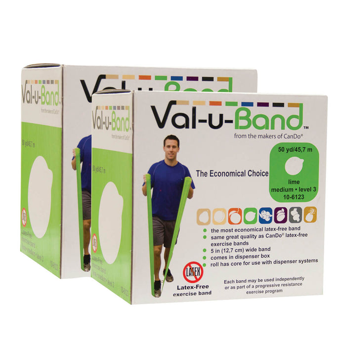 Val U Band Latex Free Exercise Bands - 5 Foot Strips, 50 & 100 Yard Rolls - CanDo
