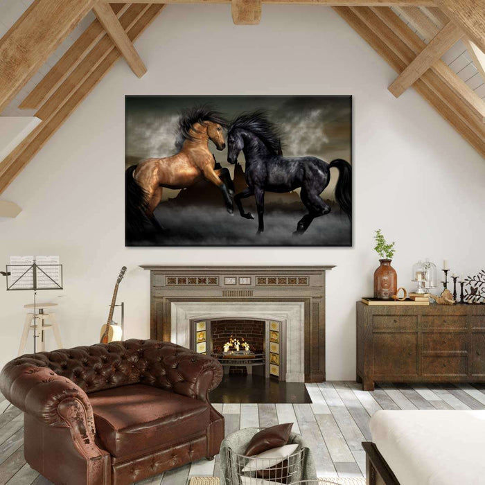 Clashing Wild Horses Wall Art