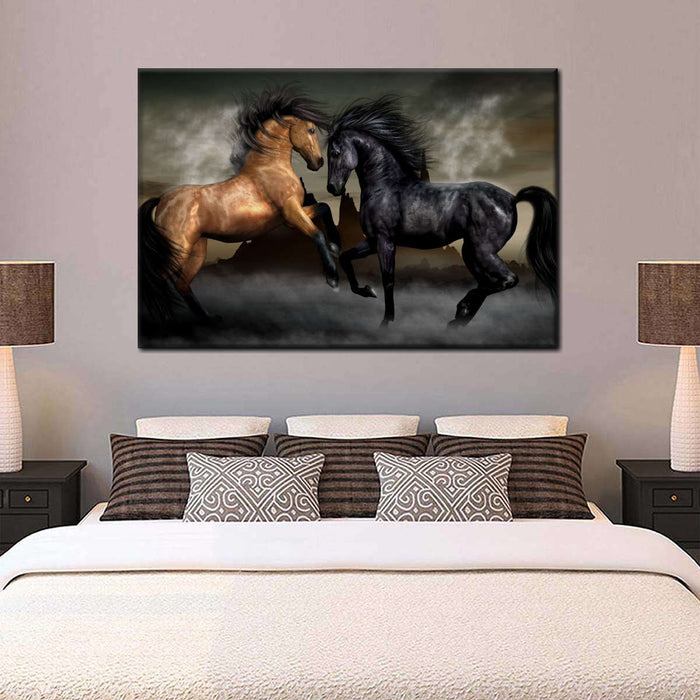 Clashing Wild Horses Wall Art
