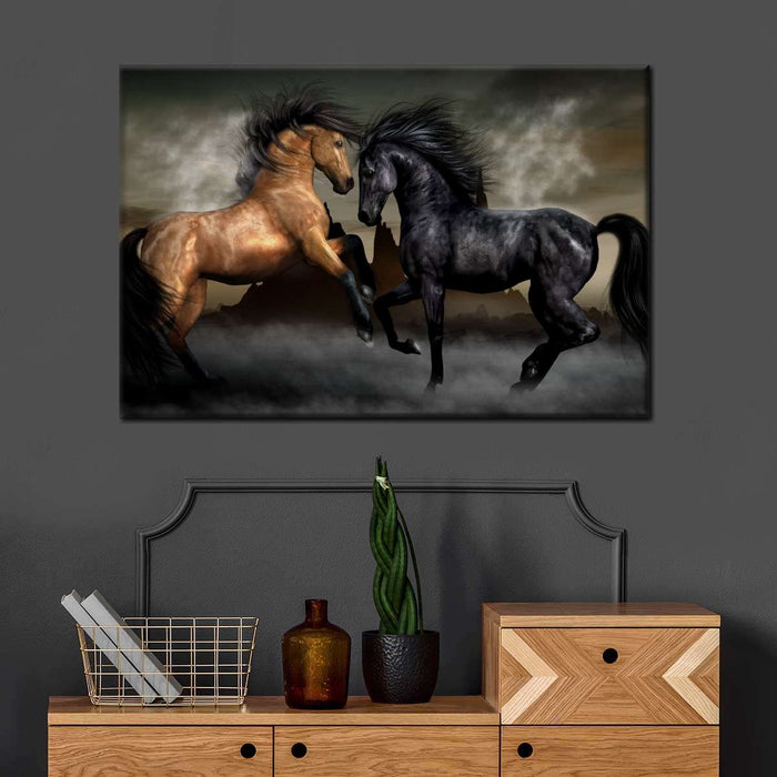 Clashing Wild Horses Wall Art