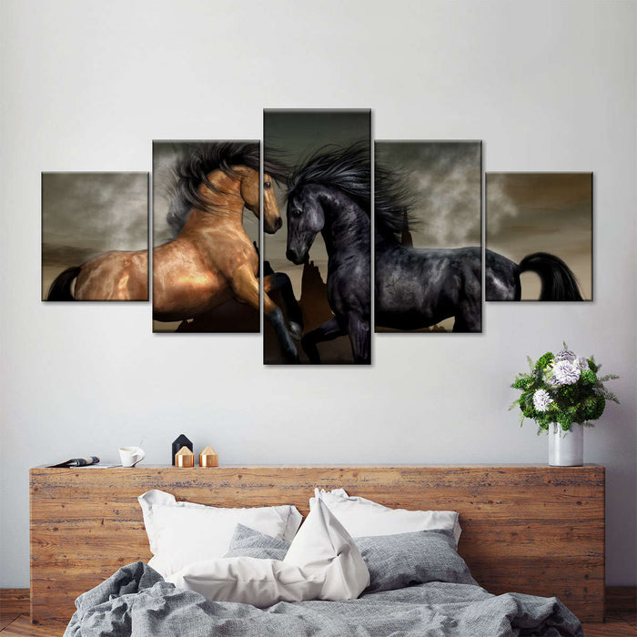Clashing Wild Horses Wall Art