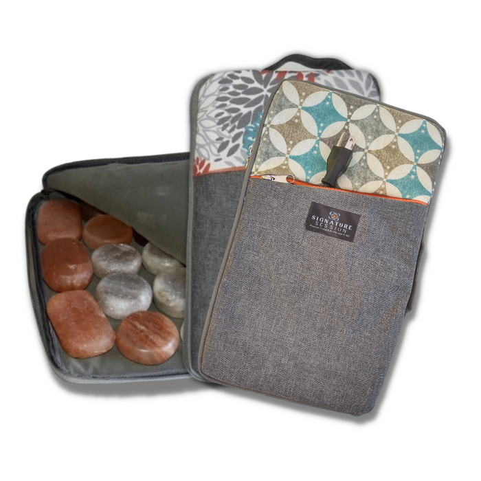 Himalayan Massage Stones and Warming Travel Bag - with 12 Large Stones